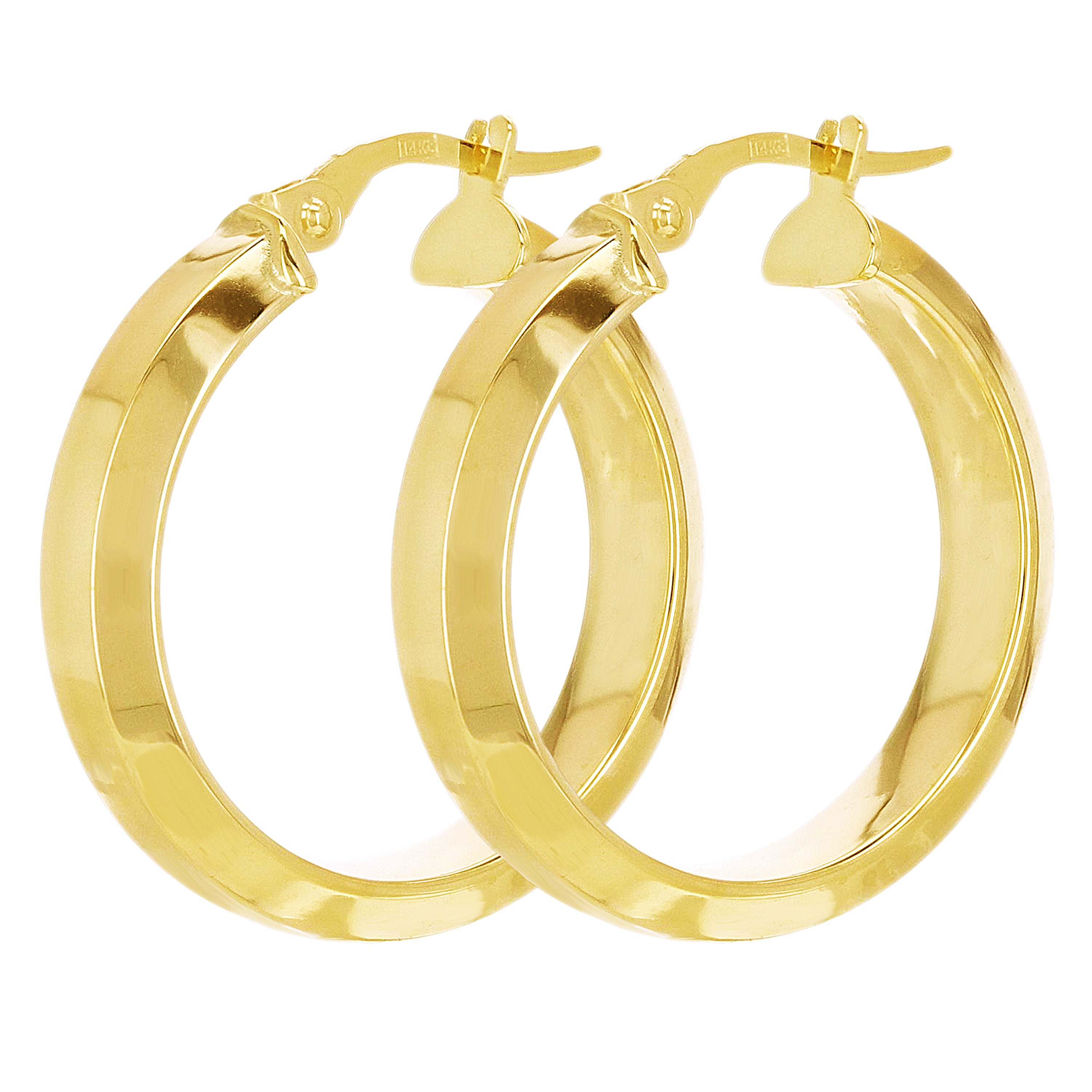 Italian 14k Yellow Gold Square Tube Round Hoop Earrings 1" 5mm 3 grams