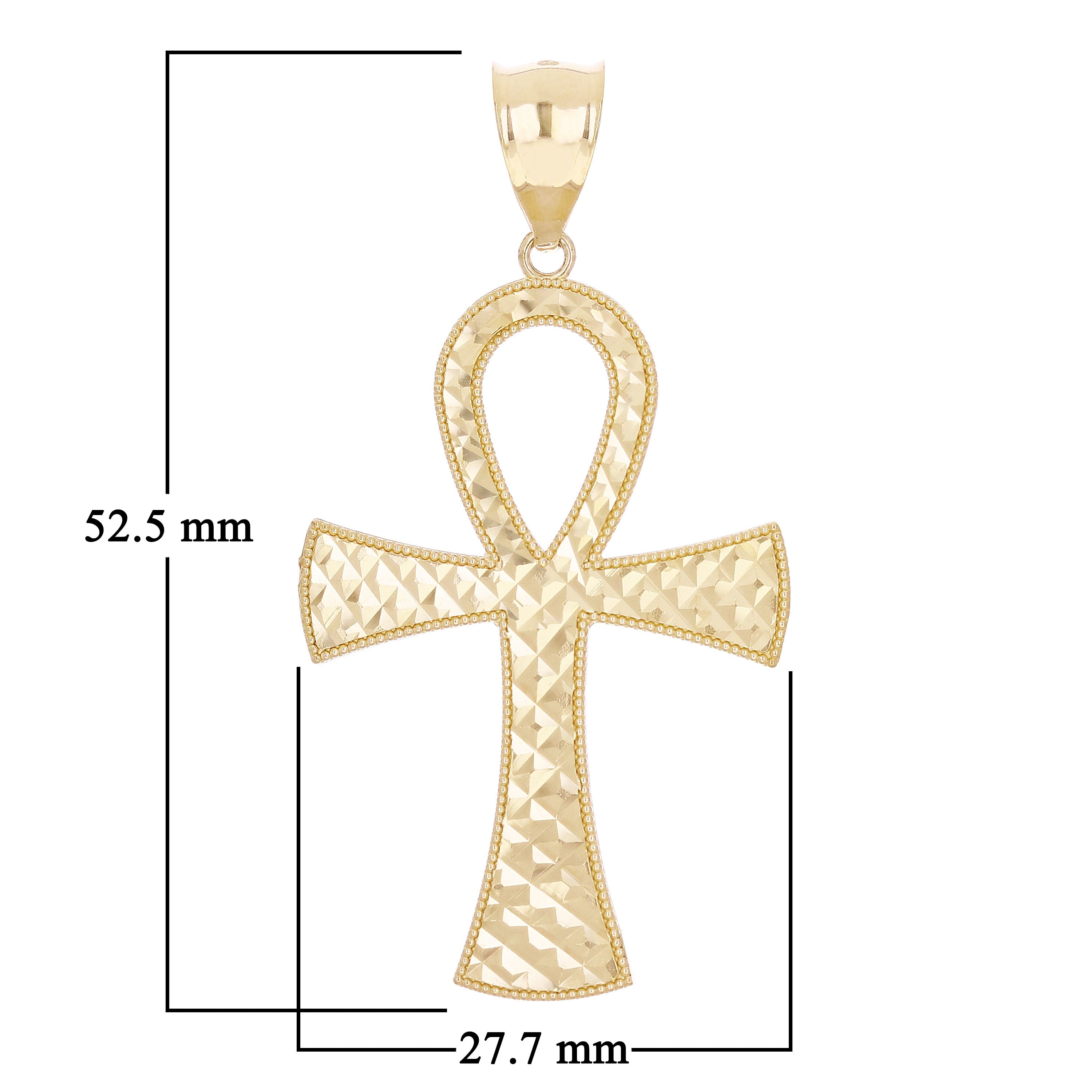 14k Yellow Gold Diamond-Cut Egyptian Ankh Cross Pendant 2.1" 3.6 grams