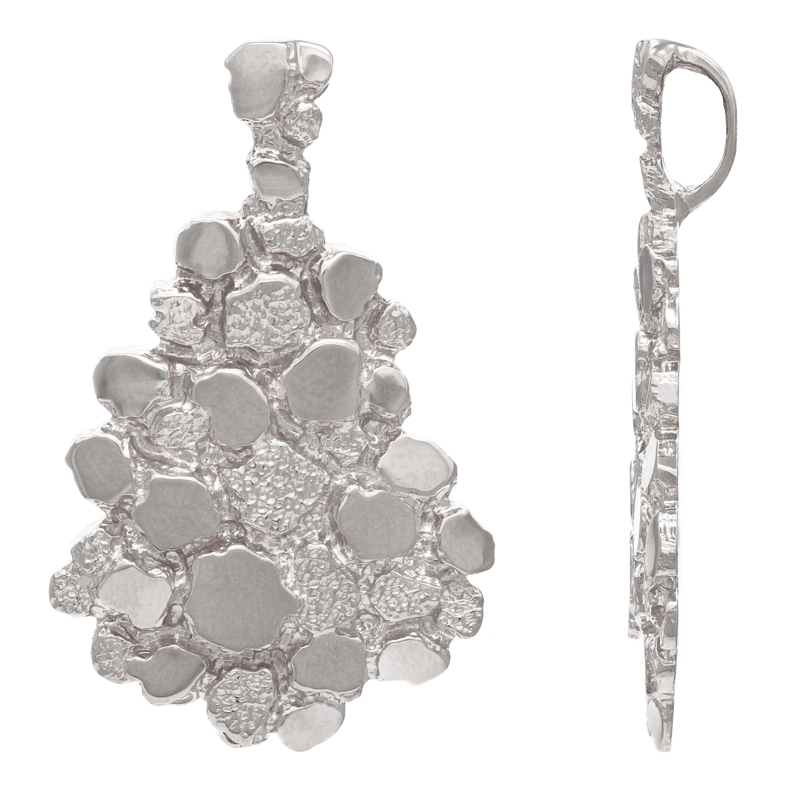 14k White Gold Solid Free Form Nugget Charm Pendant 1.5" 8.1 grams - White