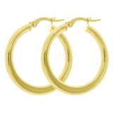 Italian 14k Yellow Gold High Polish Flat Tube Hoop Earrings 1" 3mm 2.1 grams