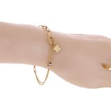 Italian 14k Tri Color Gold Wheat & Paper Clip Clover Charm Bracelet 7.5" 3.1gram