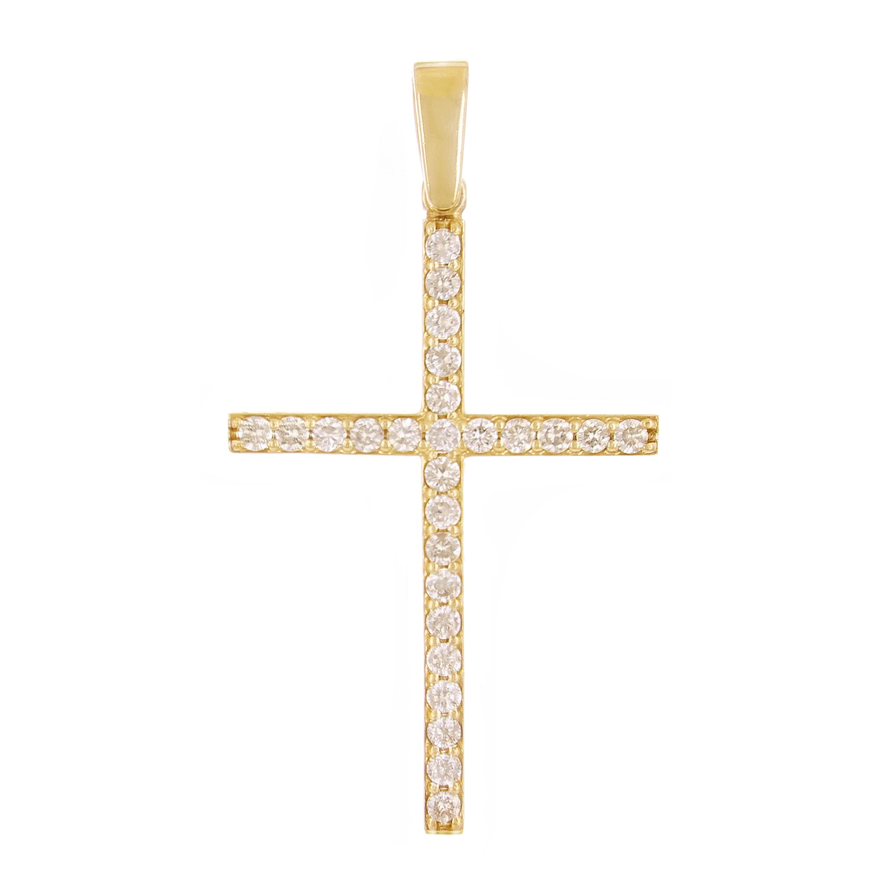 14k Yellow Gold 0.47ctw Diamond Cross Pendant 1.4" 2 grams