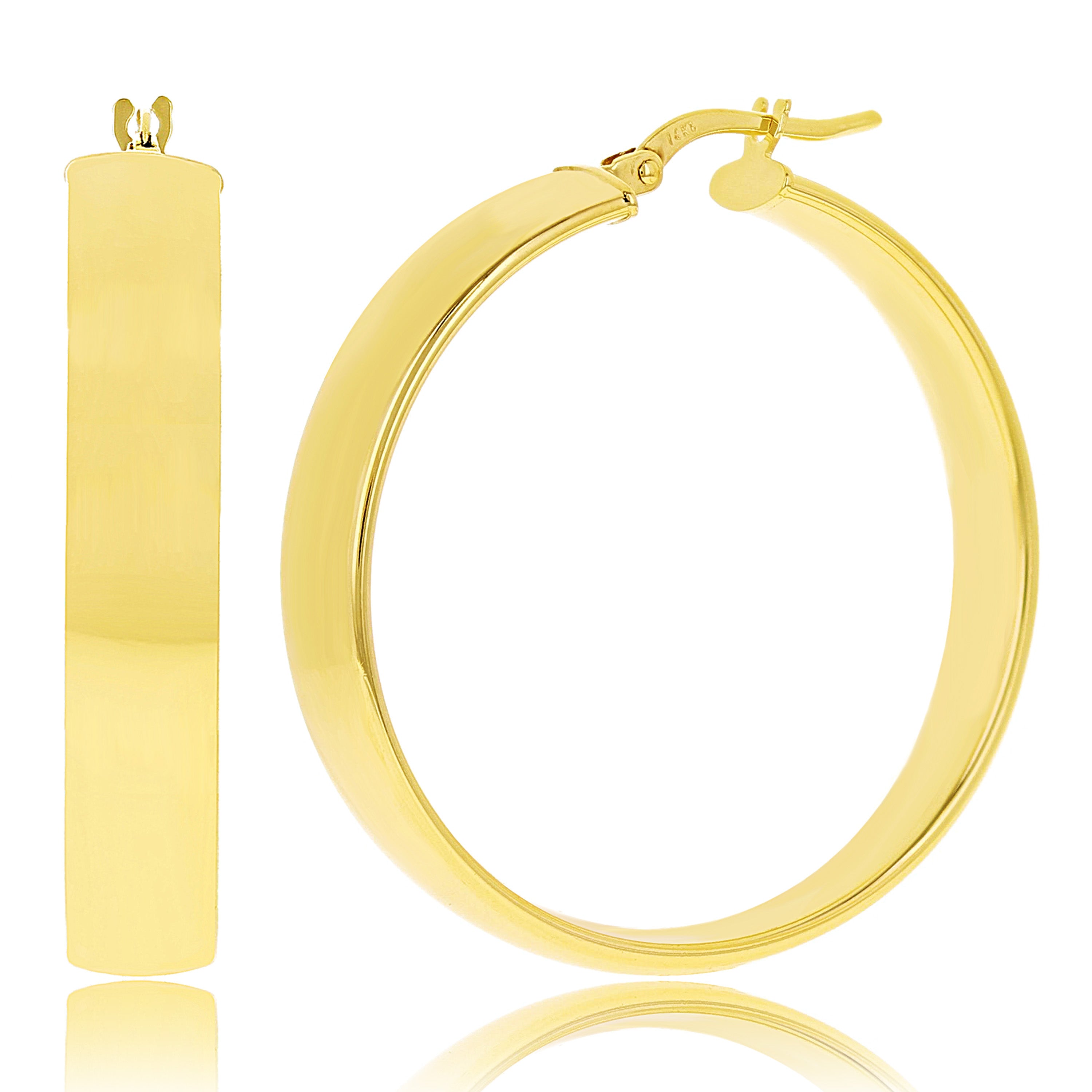 Italian 14k Yellow Gold Rounded Flat Tube Small Hollow Hoop Earrings 1.3" 4.4 grams - 4.4 grams