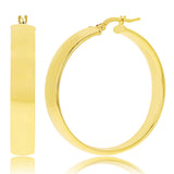Italian 14k Yellow Gold Rounded Flat Tube Small Hollow Hoop Earrings 1.3" 4.4 grams - 4.4 grams