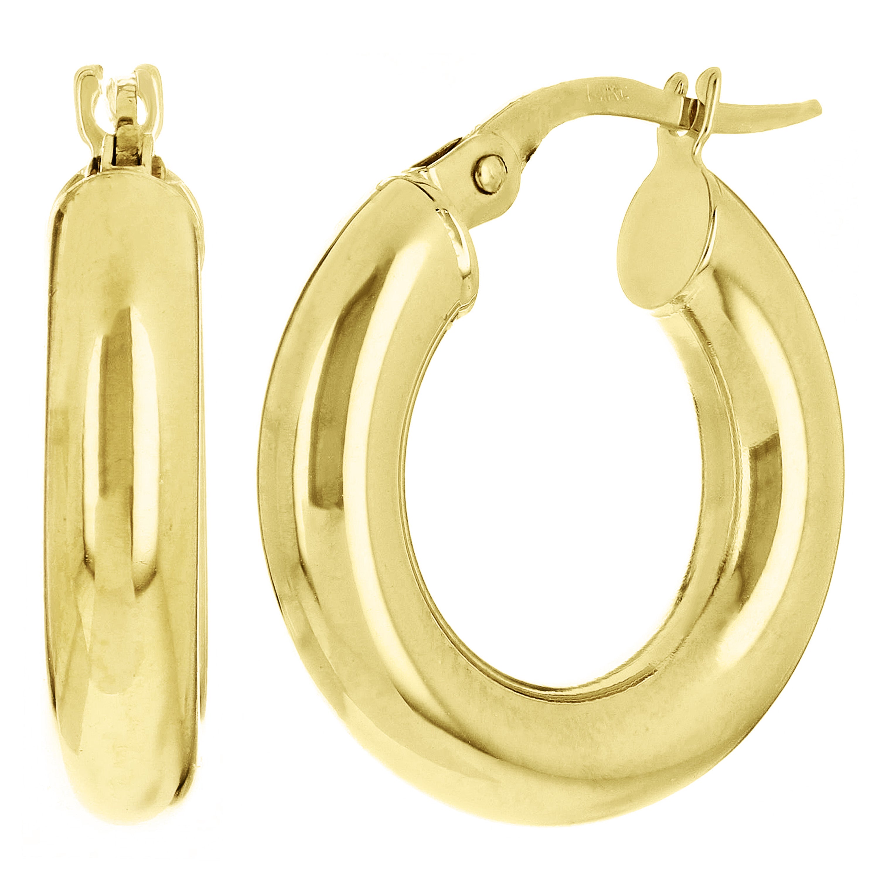 Italian 14k Yellow Gold High Polish Tube Round Hoop Earrings 0.80" 5mm 2.7 grams