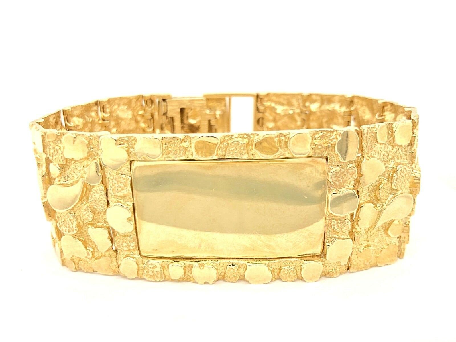 Men's 10k Yellow Gold Solid Nugget ID Bracelet 8.5" 31mm 81.1 grams
