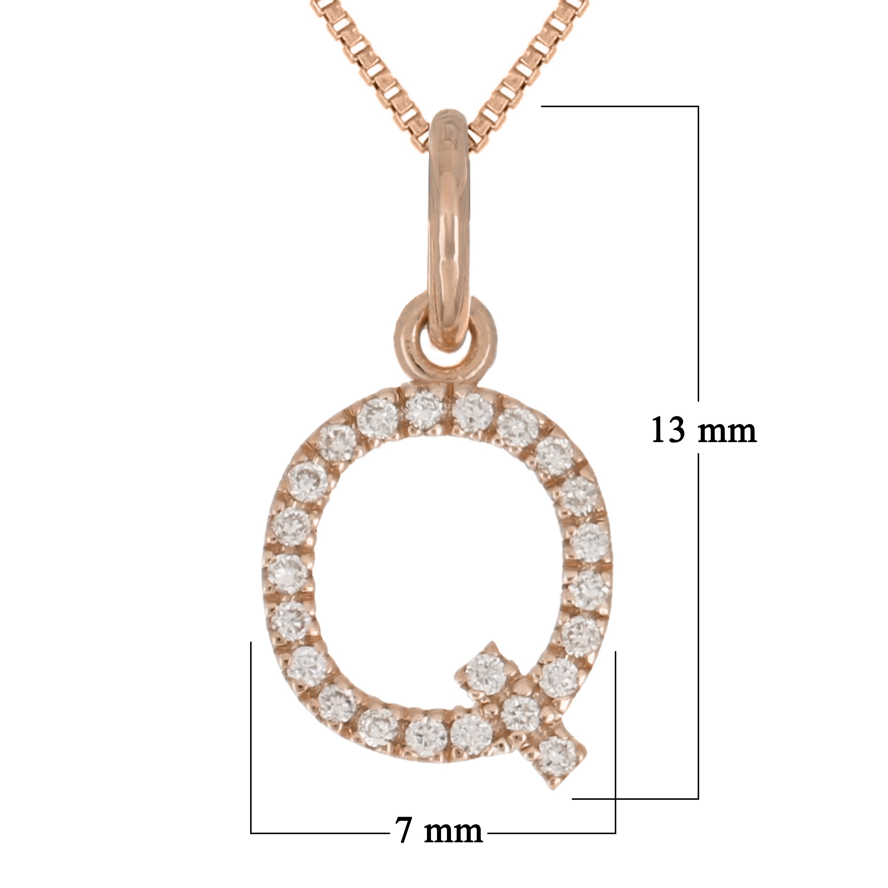14k Rose Gold Diamond Initial Letter Q Charm Pendant Necklace 18" - Letter Q,Rose