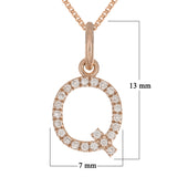 14k Rose Gold Diamond Initial Letter Q Charm Pendant Necklace 18" - Letter Q,Rose