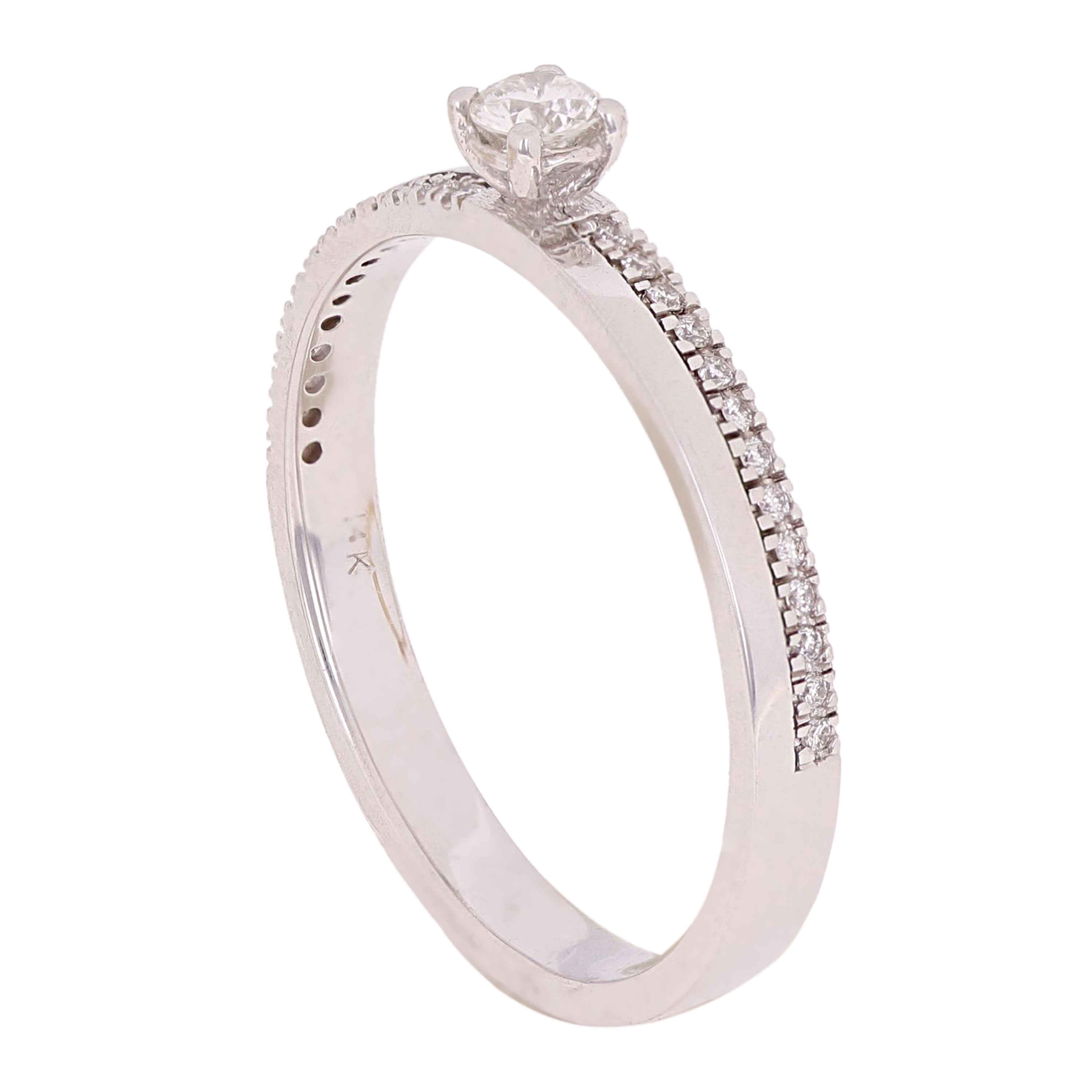 14k White Gold Diamond Stackable Promise Ring Size 6 - White