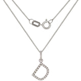 14k White Gold Diamond Initial Letter D Charm Pendant Necklace 18" - Letter D,White