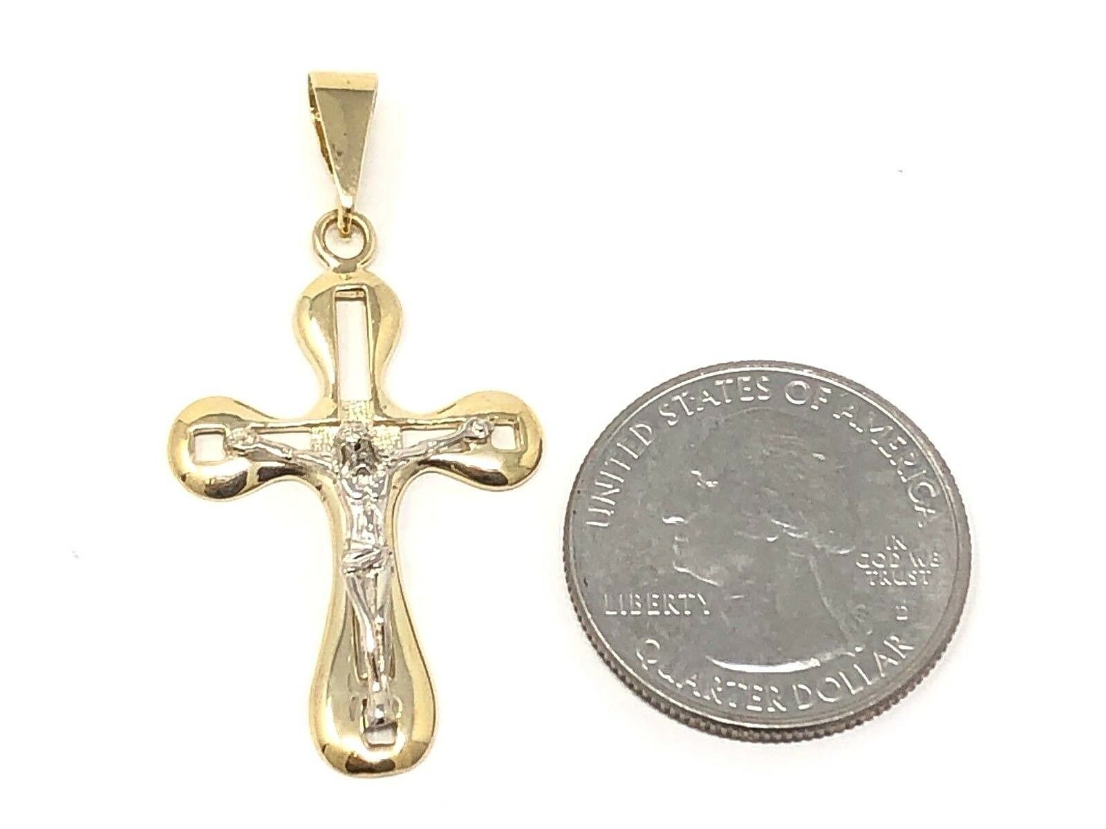 14k Two Tone Gold Jesus Crucifix Cross Religious Charm Pendant 1.75" 3.1 grams