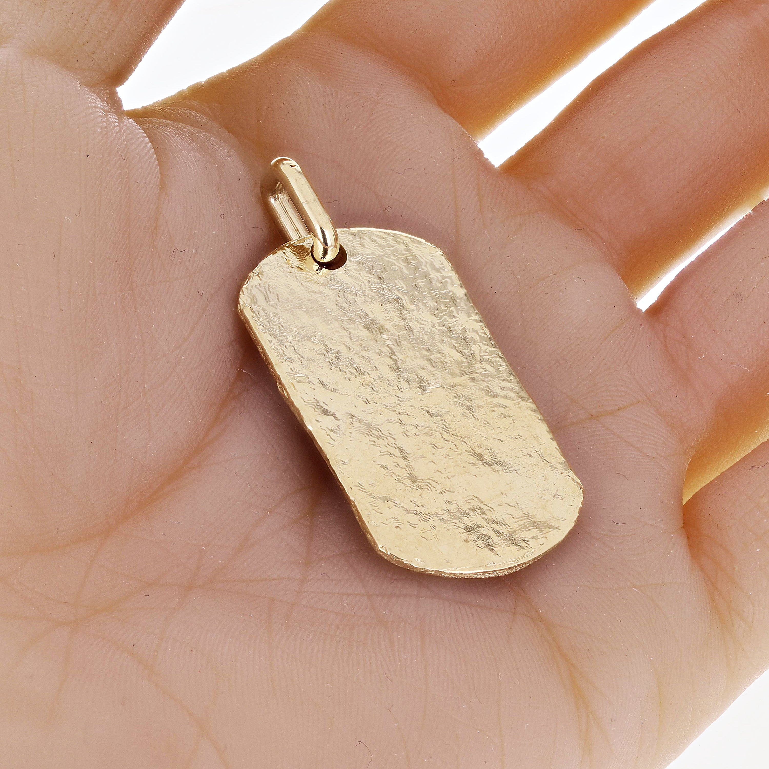 14k Yellow Gold Hammered Finish Dog Tag Charm Pendant 1.8" 14.7 grams