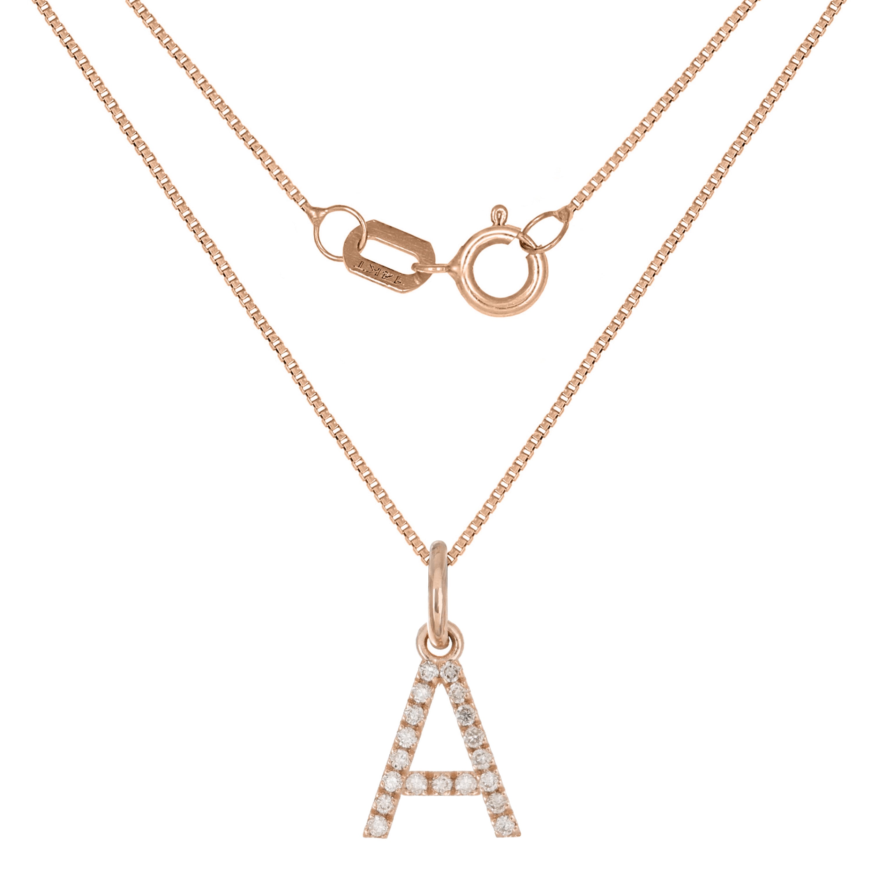 14k Rose Gold Diamond Initial Letter A Charm Pendant Necklace 18" - Letter A,Rose