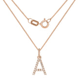 14k Rose Gold Diamond Initial Letter A Charm Pendant Necklace 18" - Letter A,Rose
