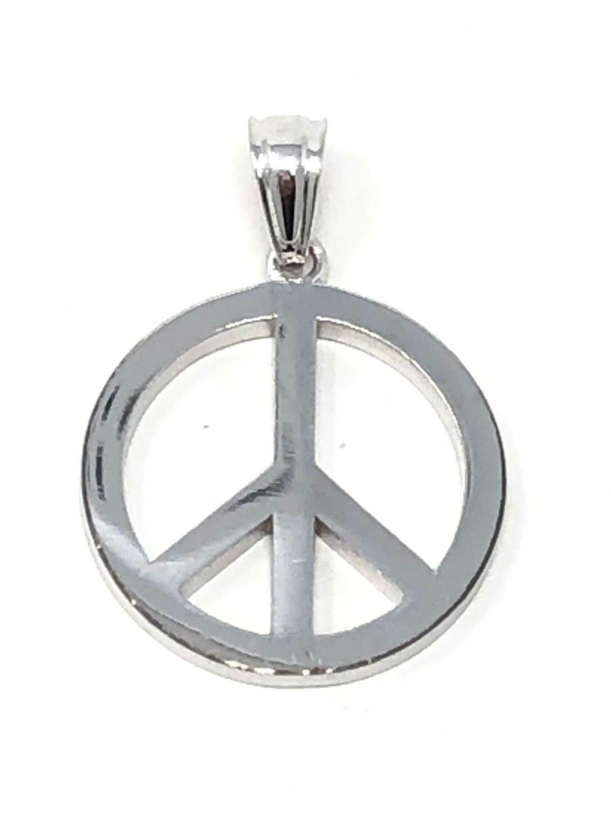 14k White Gold Peace Sign 22mm x 15.2mm Pendant - White
