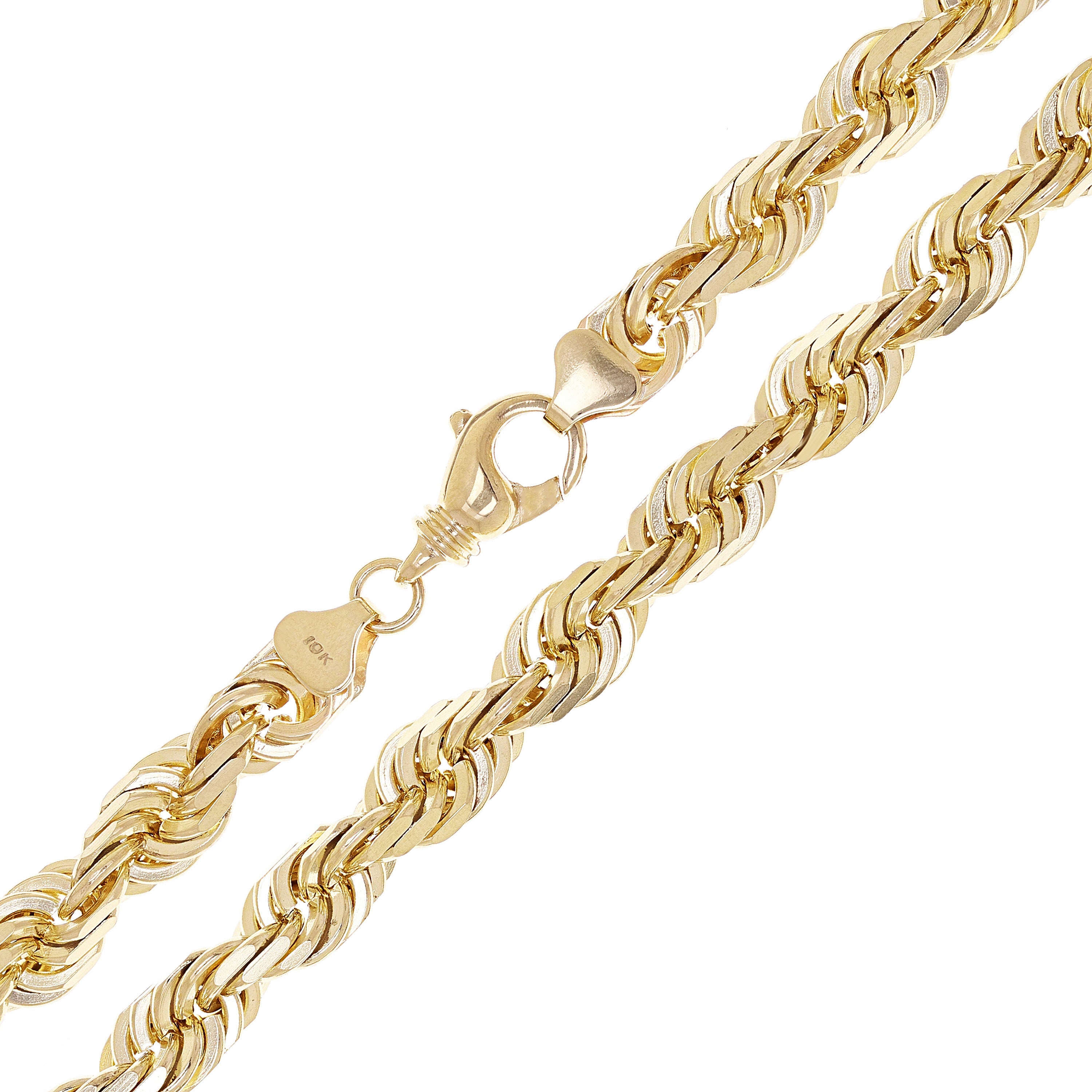 Men's Solid 10k Yellow Gold Diamond Cut Rope Chain Necklace 24" 9mm 139 grams - 24" 139 grams