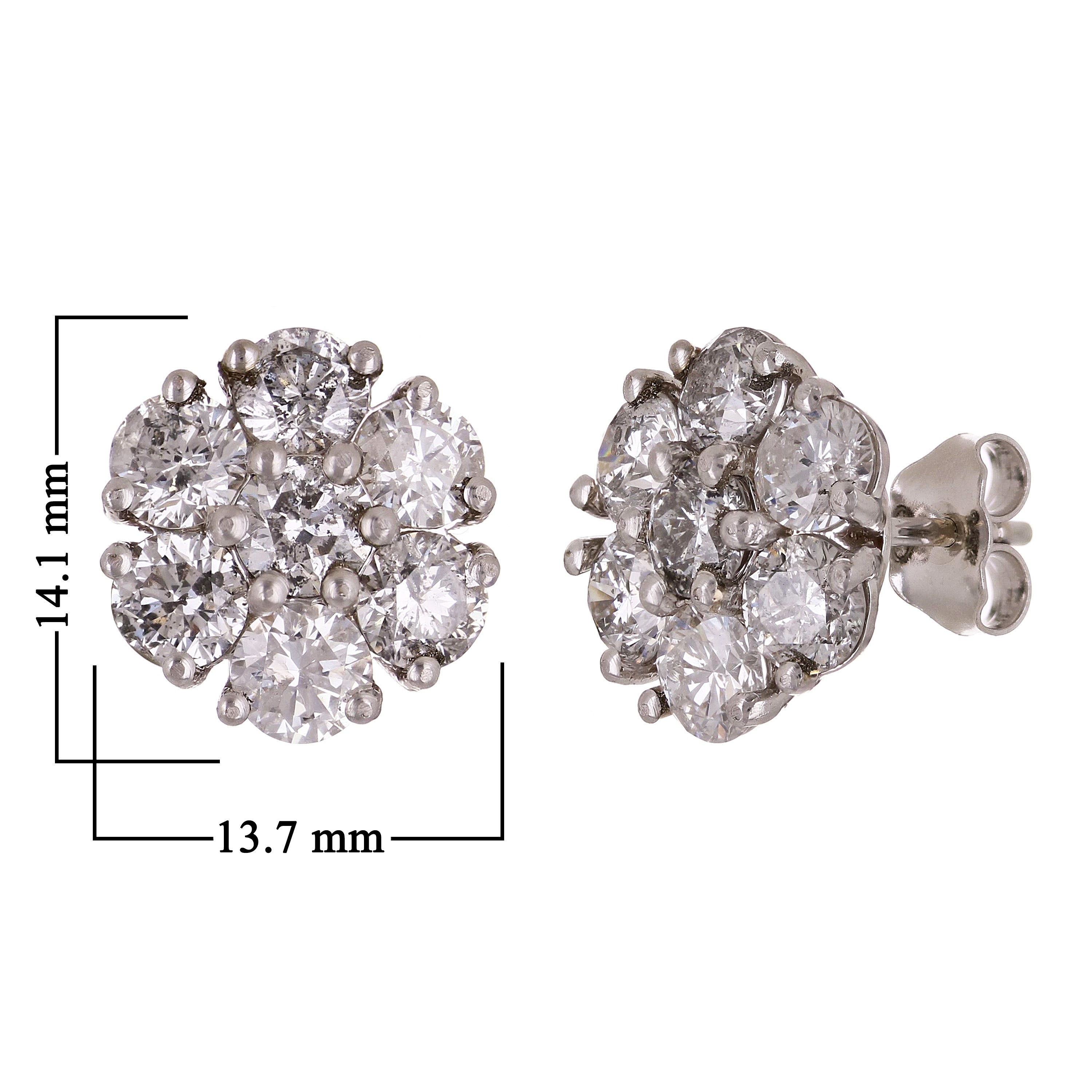 14k White Gold Flower Cluster Round Diamond Stud Earrings 6.12ctw 14.1mm 5.8g