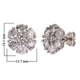 14k White Gold Flower Cluster Round Diamond Stud Earrings 6.12ctw 14.1mm 5.8g