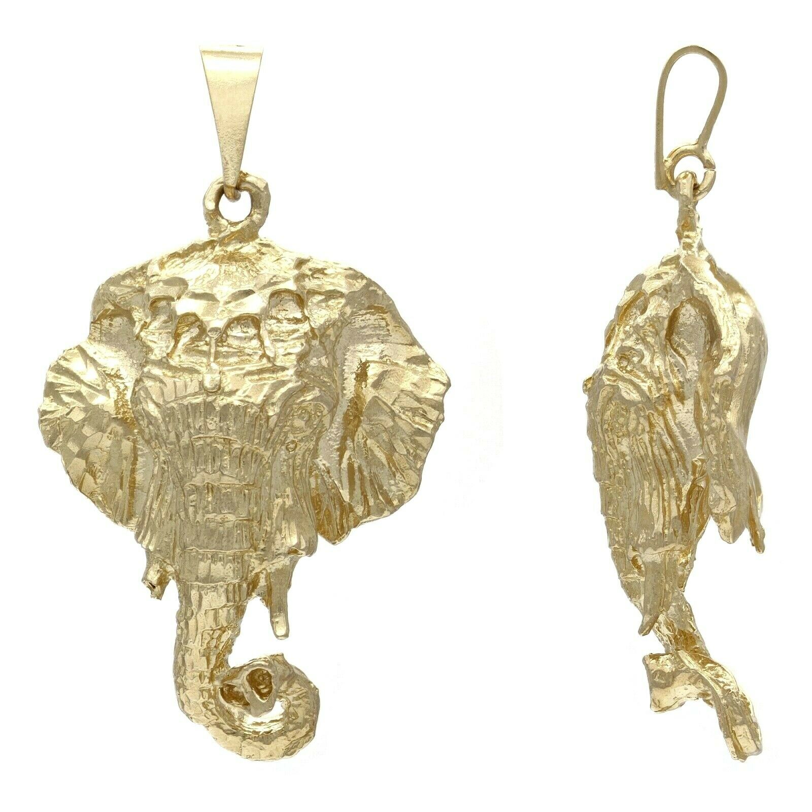 14k Yellow Gold Solid Diamond Cut Good Luck Elephant Pendant 1.65" 9.8 grams - Yellow