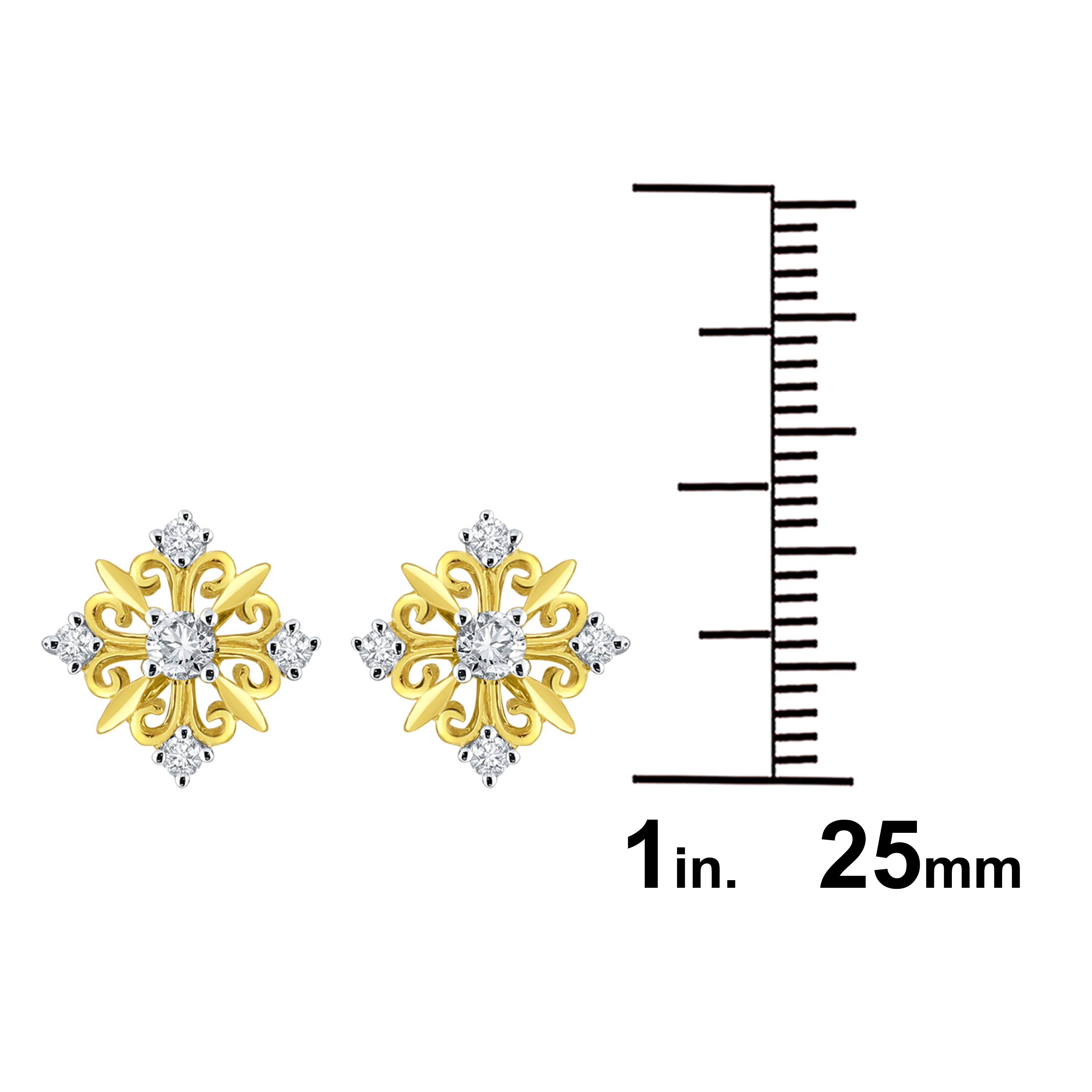 14k Yellow Gold 0.25ctw Diamond Snowflake Heart Stud Earrings