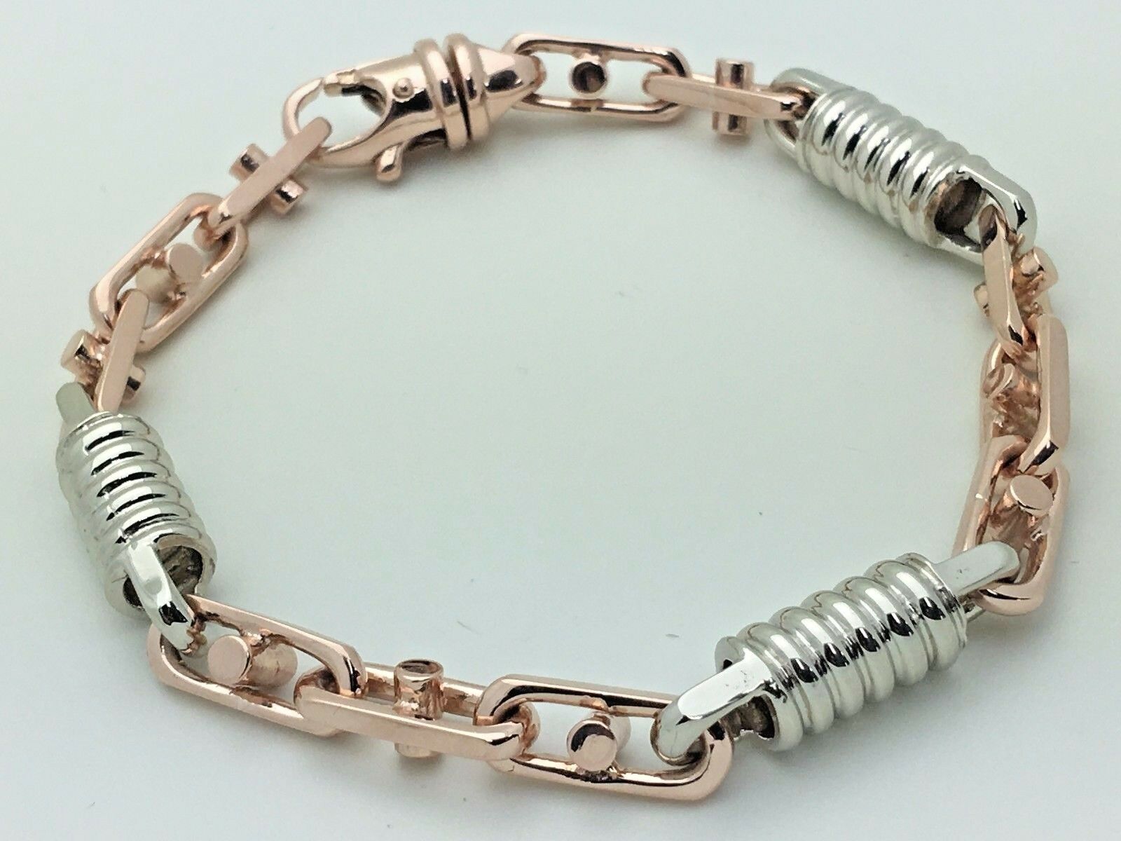 14k White & Rose Gold Handmade Fashion Link Bracelet 8.5" 7.3mm 30.5 grams
