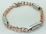 14k White & Rose Gold Handmade Fashion Link Bracelet 8.5" 7.3mm 30.5 grams