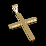 14k Yellow Gold Solid Diamond Cut Satin Cross Pendant 1.9" 3.7 grams