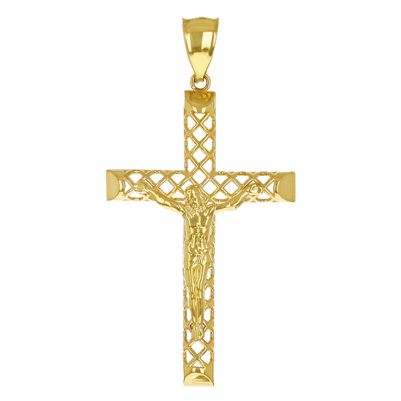 14k Yellow Gold 3D Jesus Christ Crucifix Woven Cross Pendant 2.5