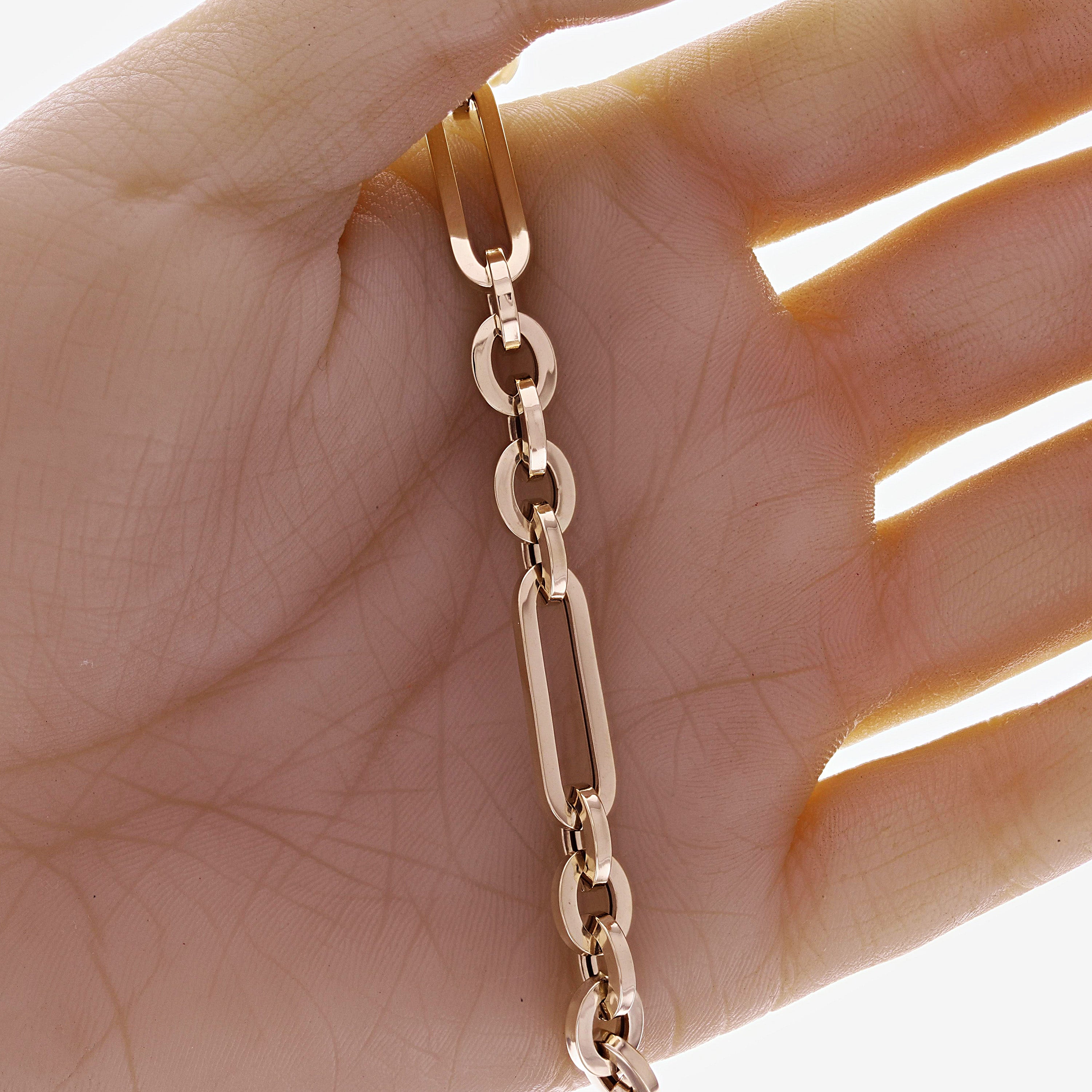 Italian 14k Yellow Gold Hollow Oval & Paper Clip Link Bracelet 7.5" 7.4mm 6.5 grams