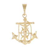 14k Yellow Gold Jesus Christ Crucifix Mariner Anchor Charm Pendant 1.4" 2.7 gram
