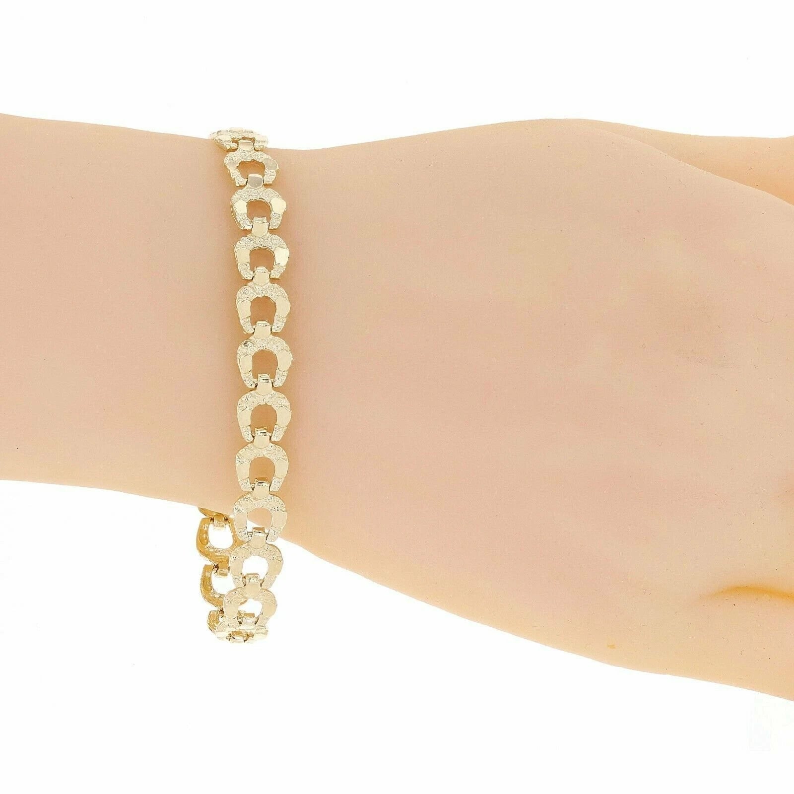 10k Yellow Gold Horse Shoe Nugget Link Bracelet 7" 8mm 10.5 grams