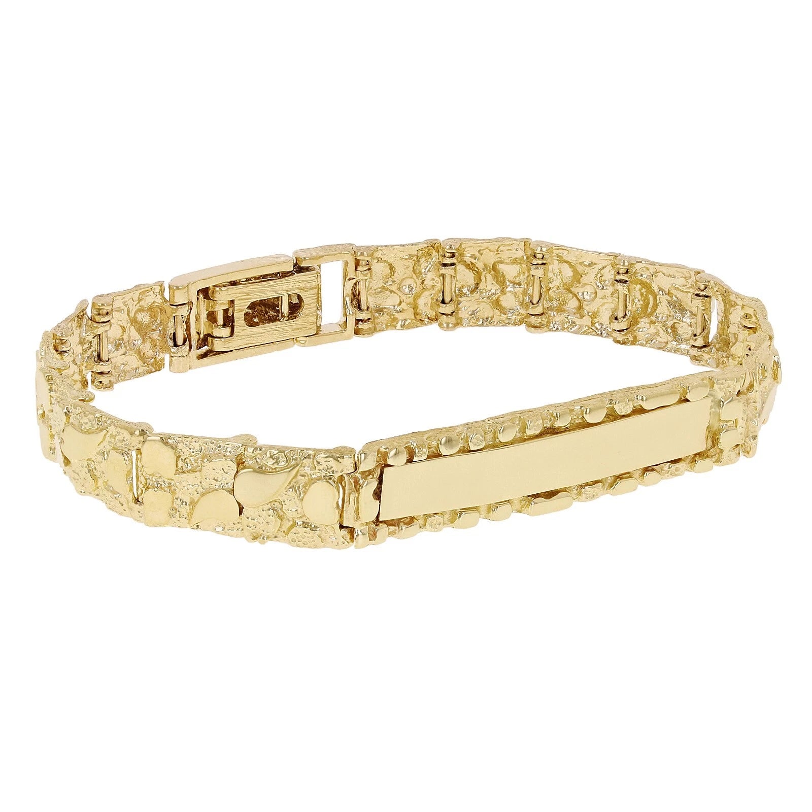 14k Yellow Gold Nugget ID Bracelet 8" 10mm 25.5 grams