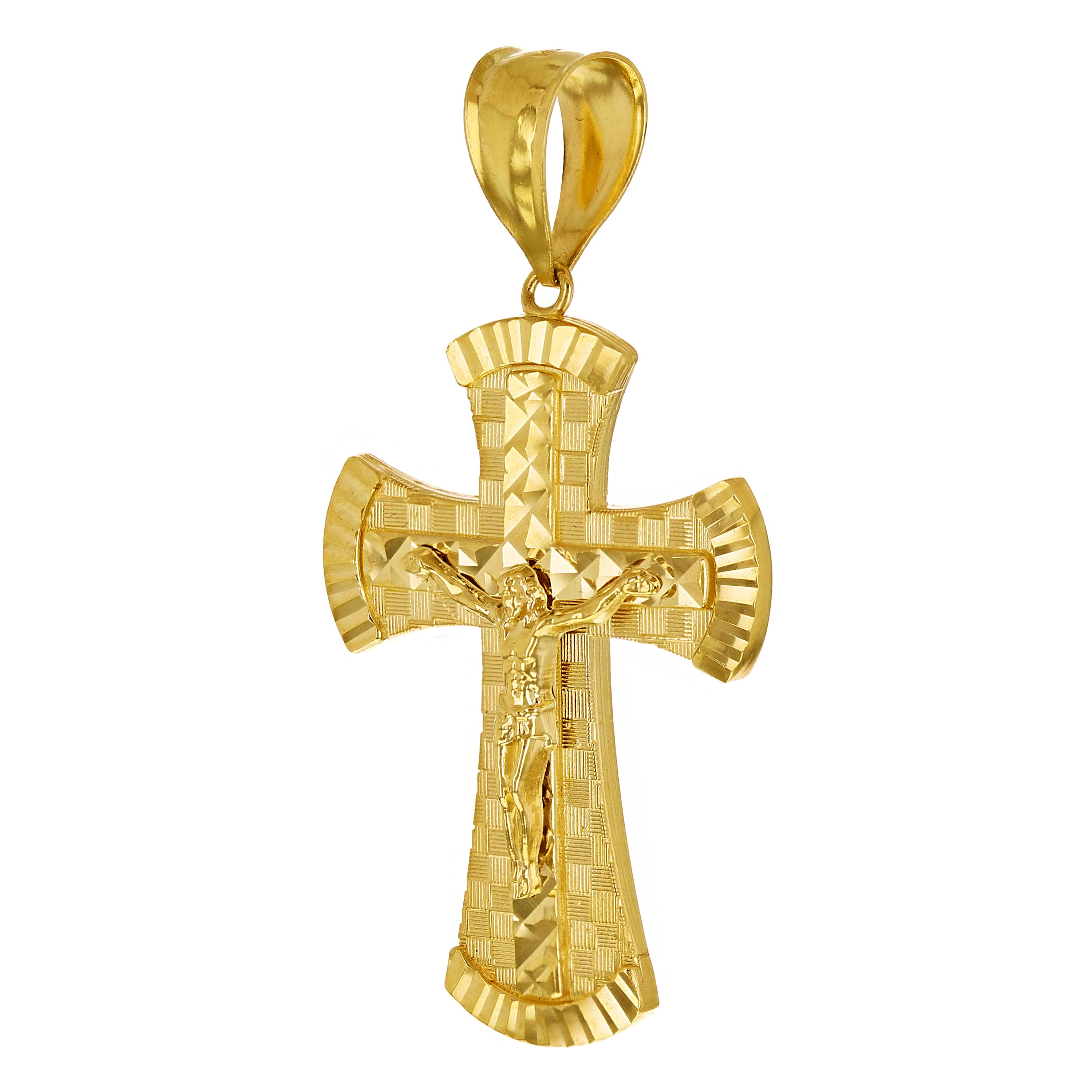 14k Yellow Gold Diamond Cut Jesus Christ Crucifix Cross Religious Pendant 2.4"