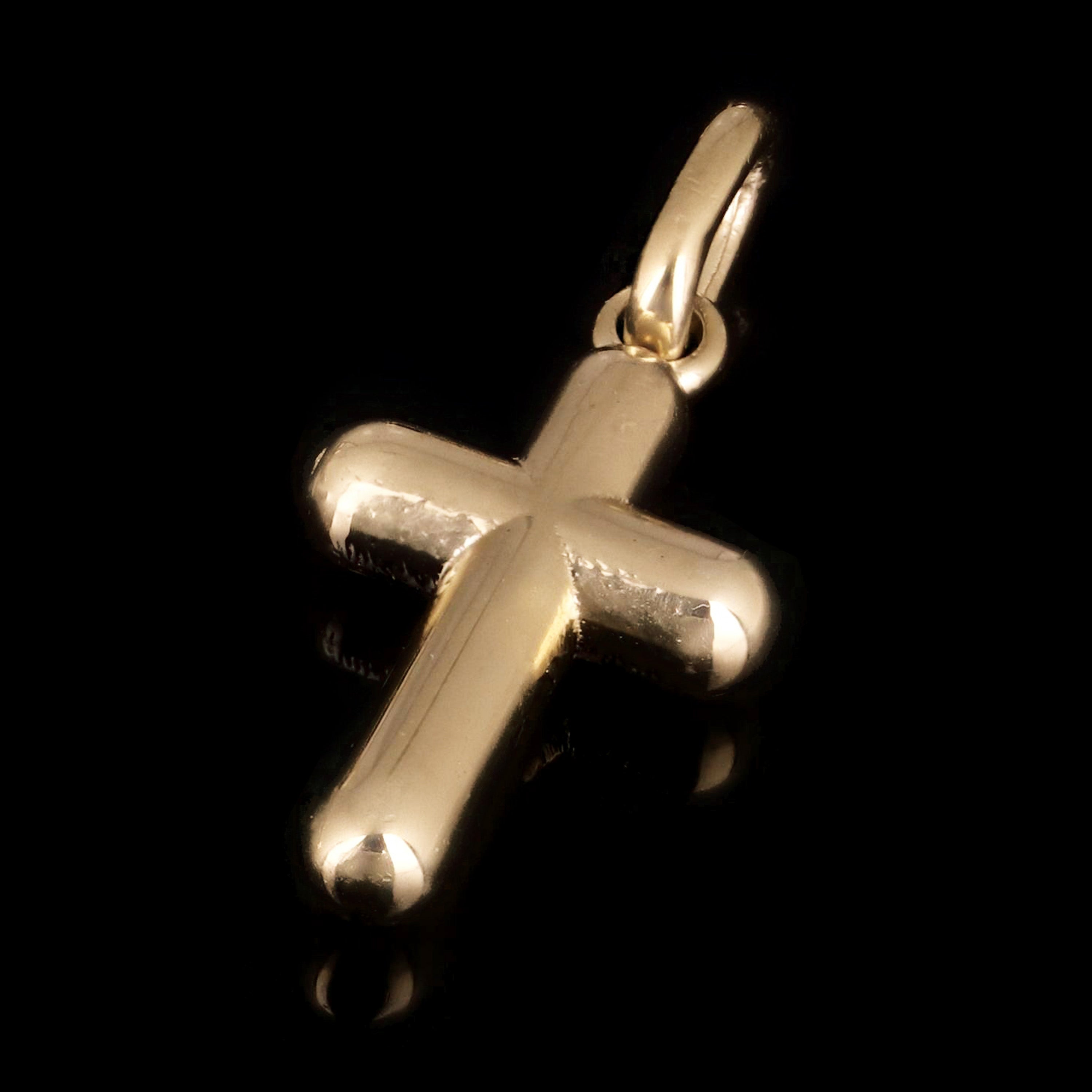 14k Yellow Gold Solid High Polish 3D Puffy Cross Charm Pendant 1" 3.8 grams