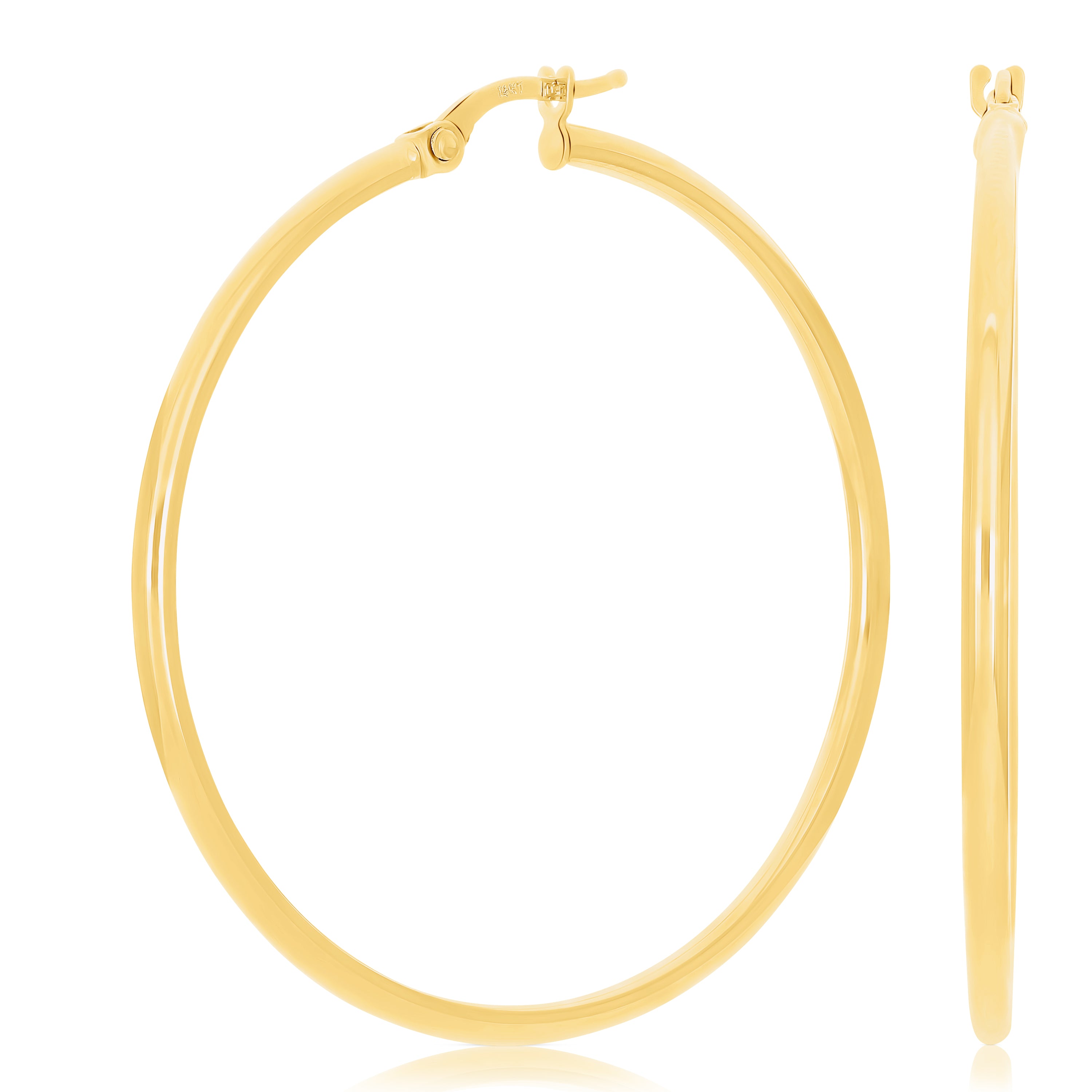 Italian 14k Yellow Gold High Polish 2mm 1.5" Diameter Round Hoop Earrings 2.5g