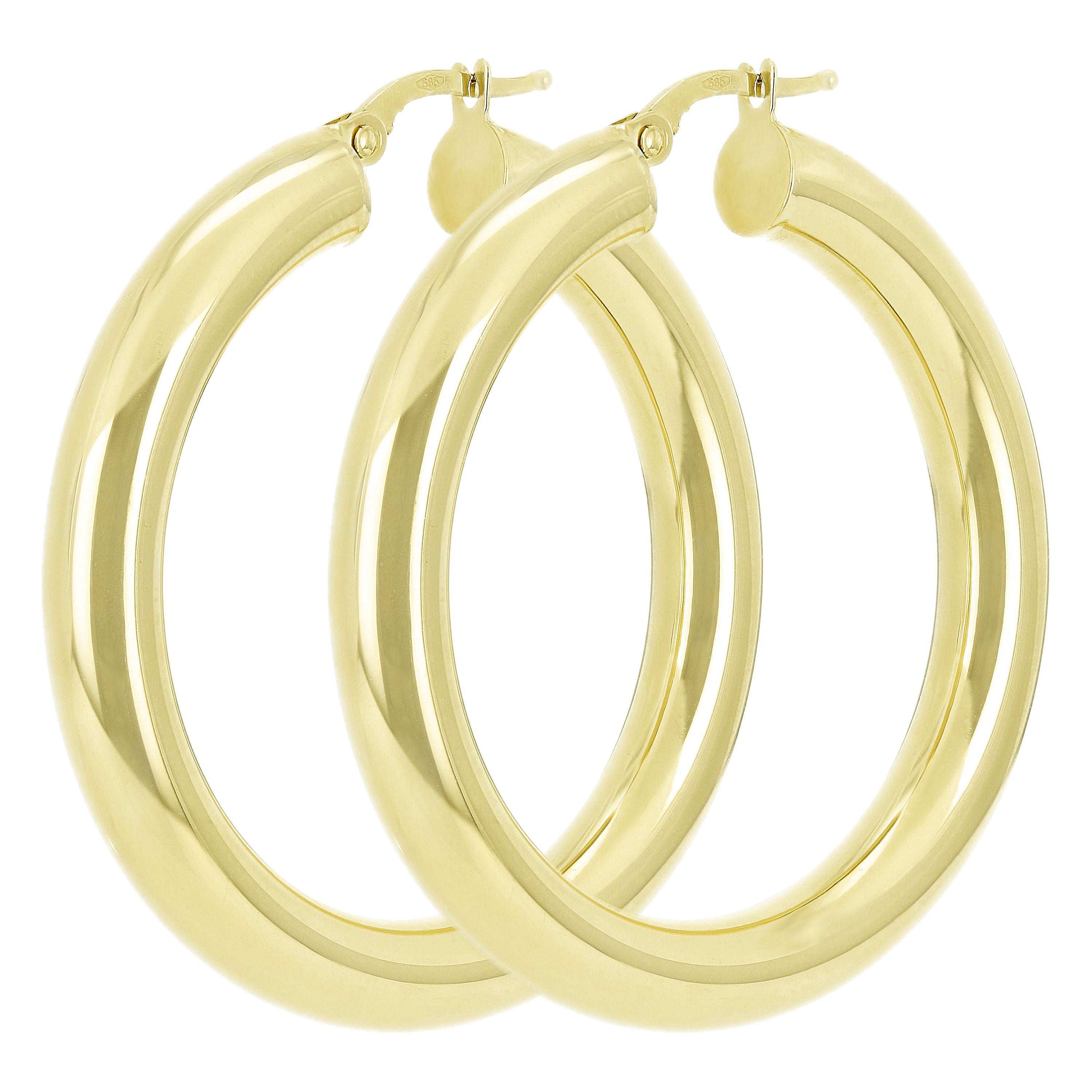 Italian 14k Yellow Gold Hollow High Polished Huggies Hoop Earrings 1.2" 5mm 4.4g