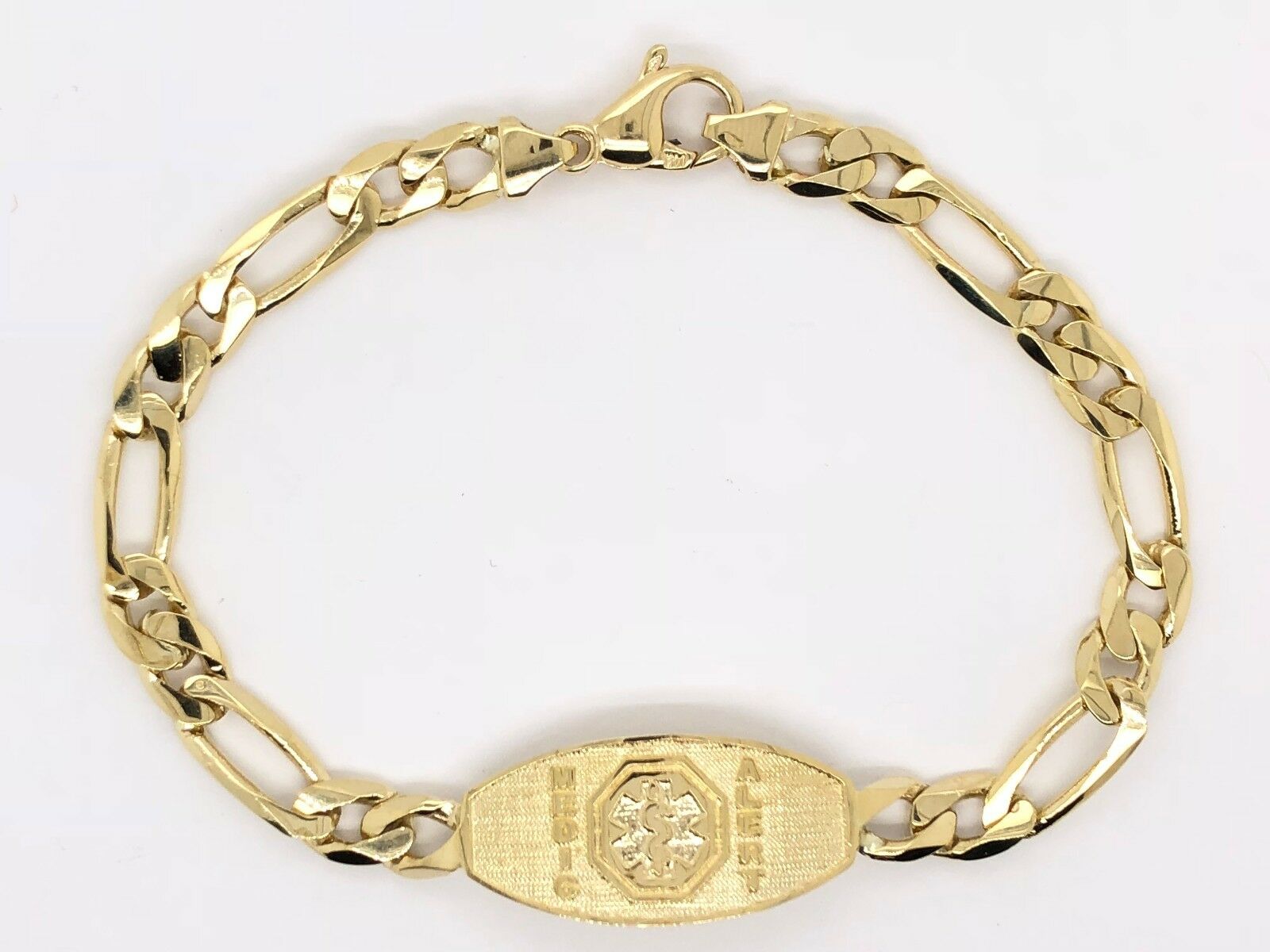 14k Yellow Gold Medical Alert ID Figaro Link Chain Bracelet 9" 13.5mm 17 grams - 9"
