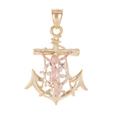 14k Tri Color Gold Jesus Christ Crucifix Mariner Anchor Charm Pendant 1.5" 4.9g