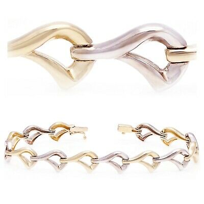 14k Two Tone Gold Fancy Link Bracelet 7" 9mm - 13.4 grams