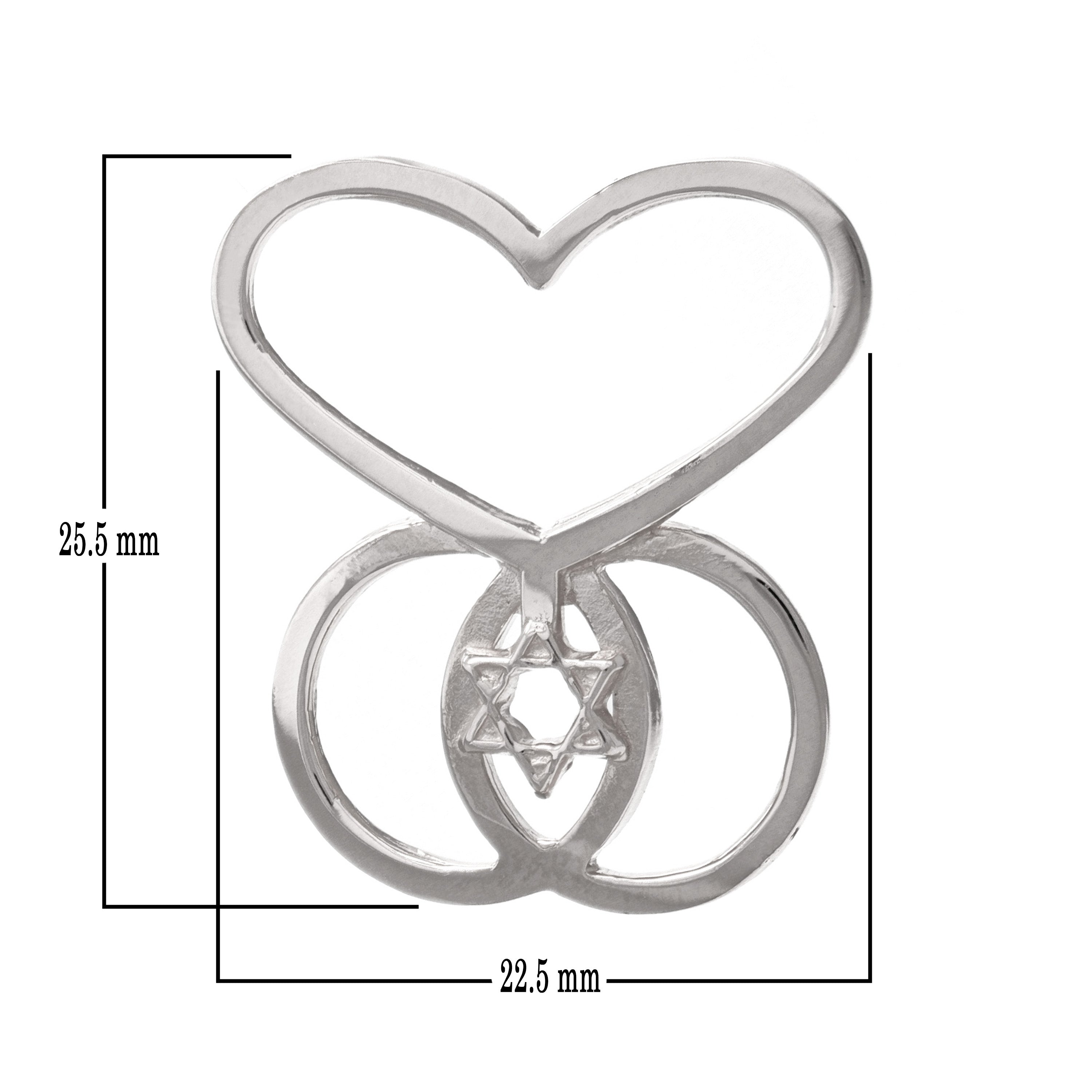 14k White Gold Heart Infinity Star of David Charm Pendant 2.2grams - White