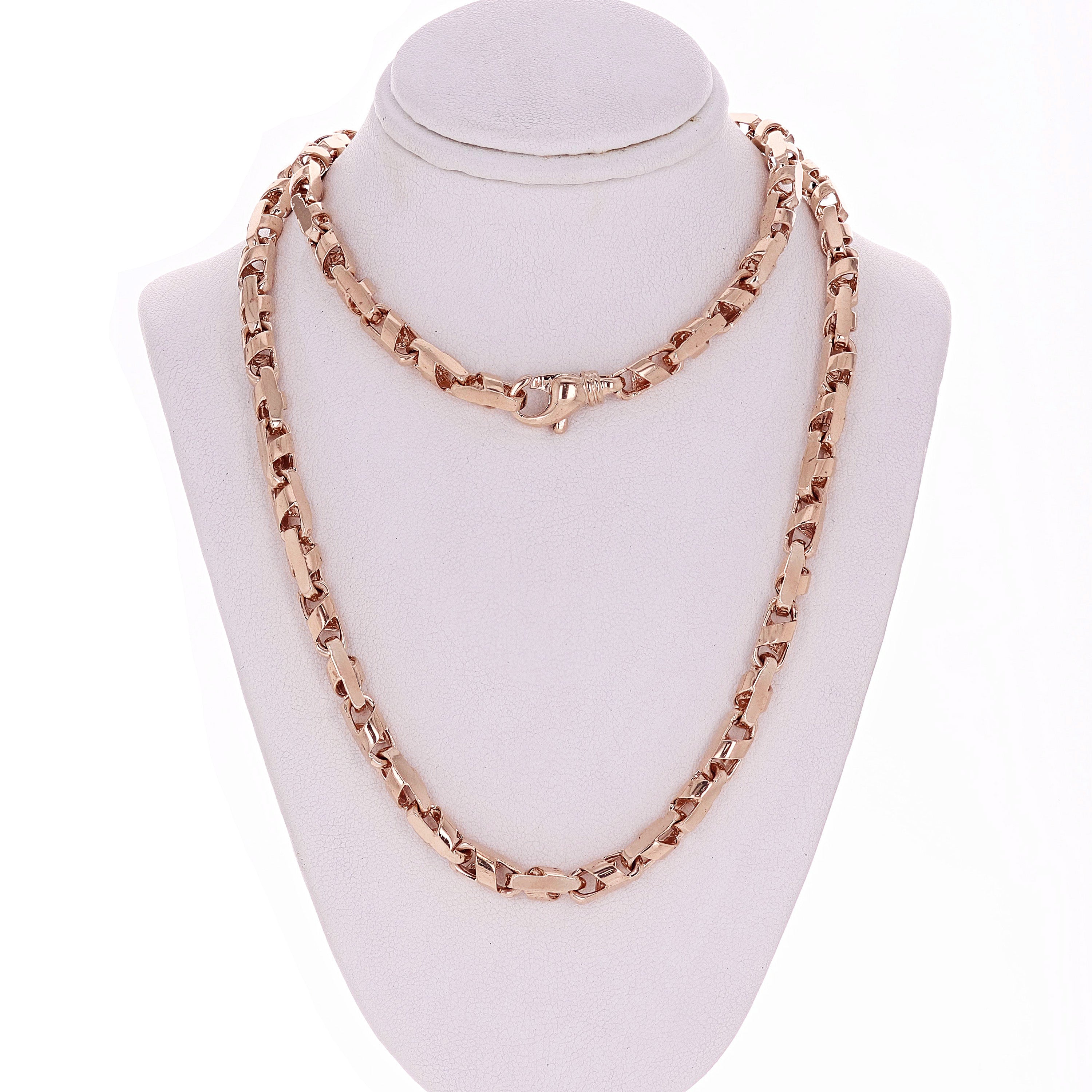 14k Rose Gold Handmade Fashion Link Necklace 28" 5.5mm 78 grams - Rose,28"