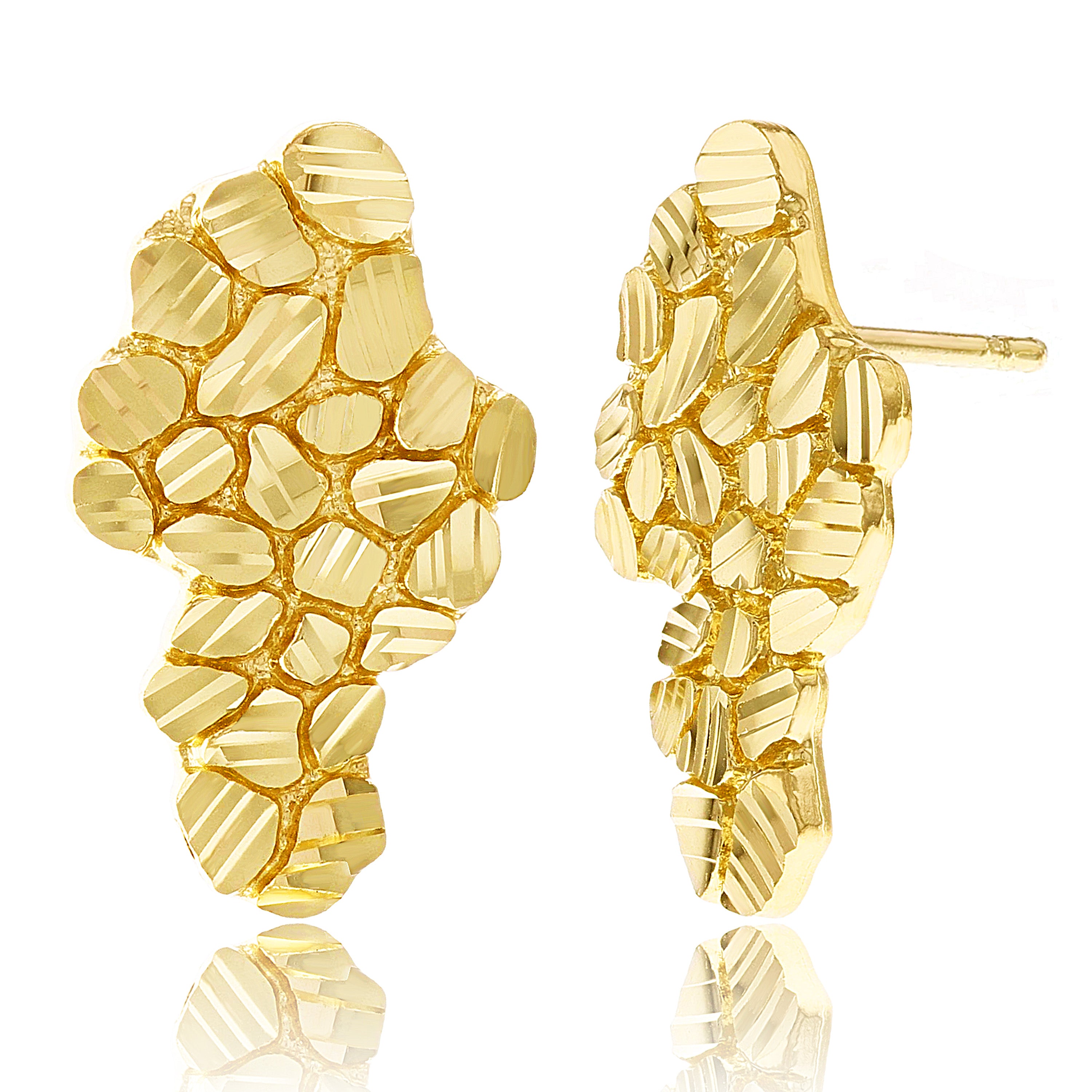 14k Yellow Gold Diamond Cut Nugget Free Form Earrings 23mm x 13.7mm 3.7 grams