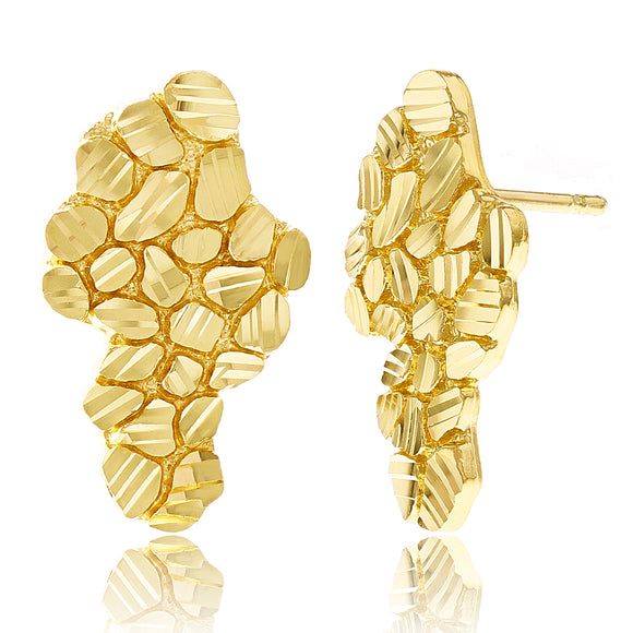 14k Yellow Gold Diamond Cut Nugget Free Form Earrings 23mm x 13.7mm 3.7 grams