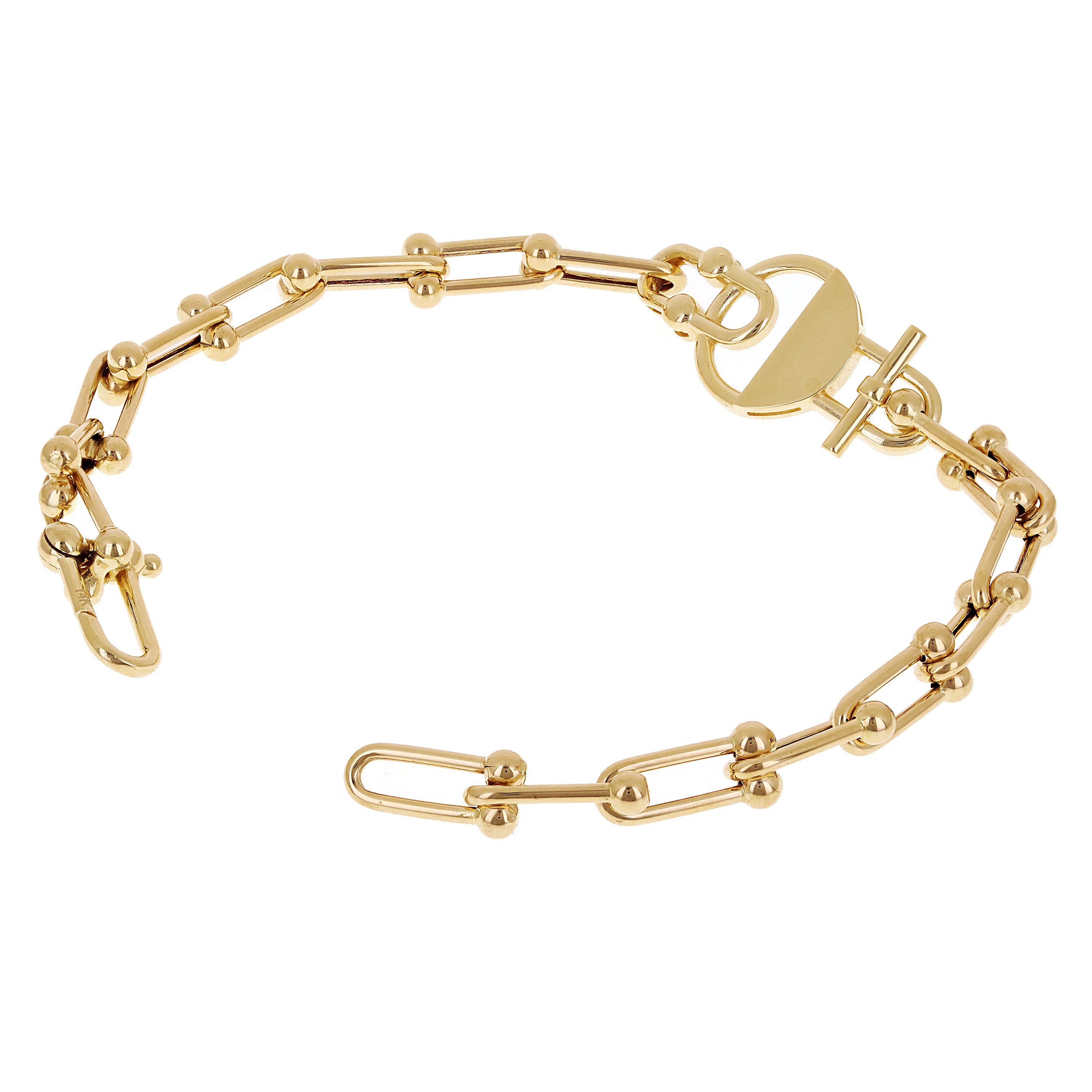 Italian 14k Yellow Gold Solid U Shape Hardwear Link Bracelet 7.5" 7.7 grams - 7.5" 7.7 grams