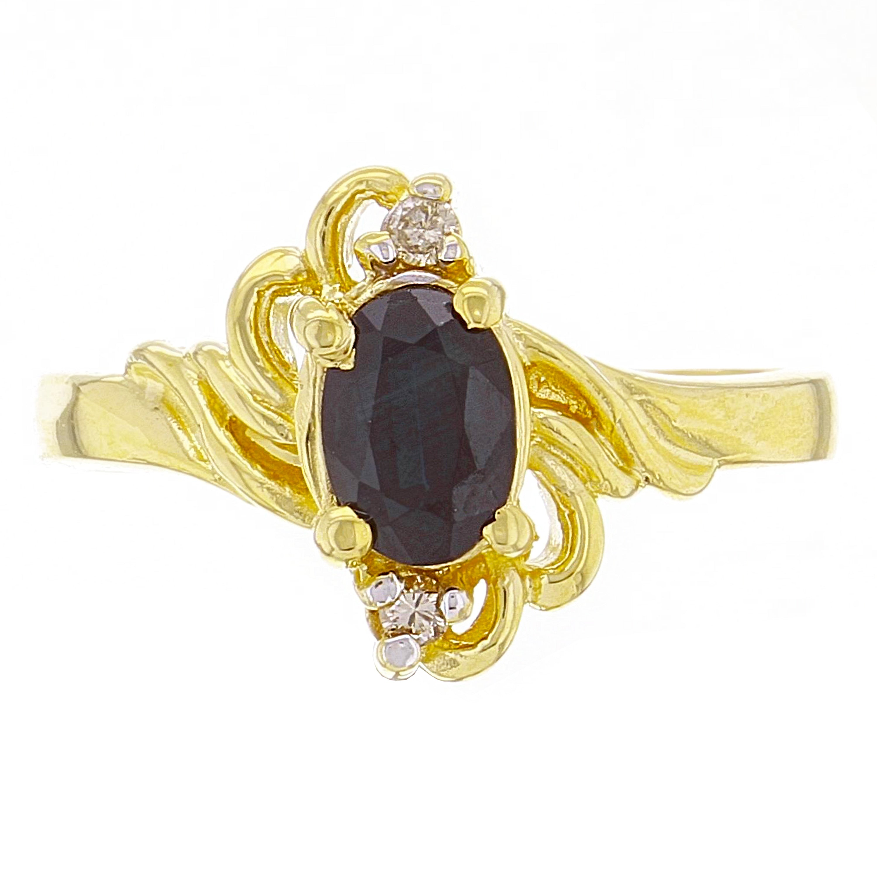 14k Yellow Gold Oval Sapphire & Diamond Accent Ring Size 6