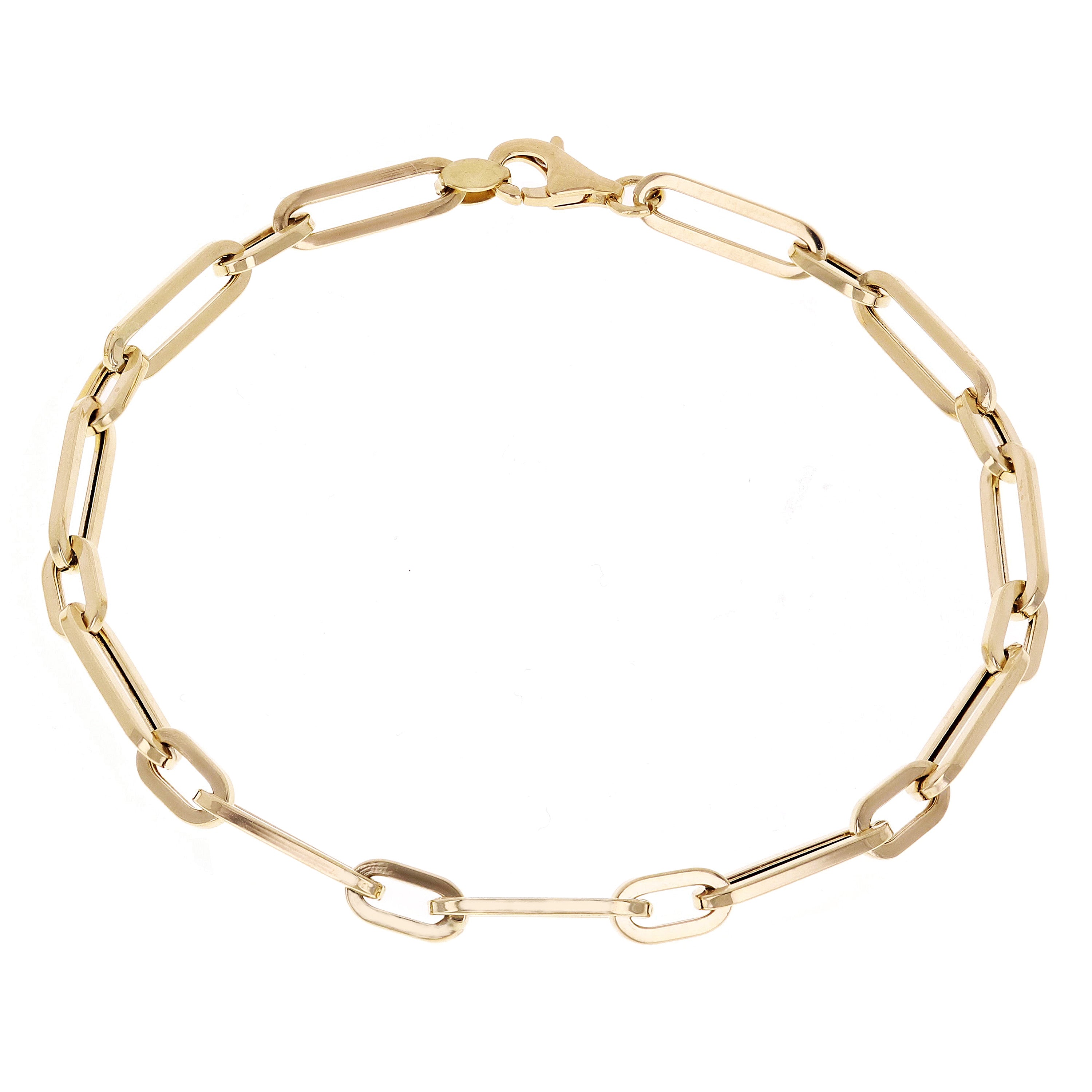 Italian 14k Yellow Gold Hollow Paper Clip Link Chain Bracelet 7.5" 4.3mm 2.8grams - 7.5" 4.15mm