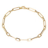 Italian 14k Yellow Gold Hollow Paper Clip Link Chain Bracelet 7.5" 4.3mm 2.8grams - 7.5" 4.15mm