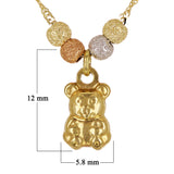 14k Tri Color Gold High Polished Teddy Bear Charm Necklace Singapore Chain 17"