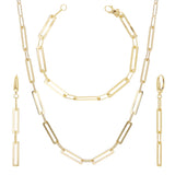 Italian 14k Yellow Gold Paper Clip Link Necklace, Bracelet & Earrings Set 16.4 grams