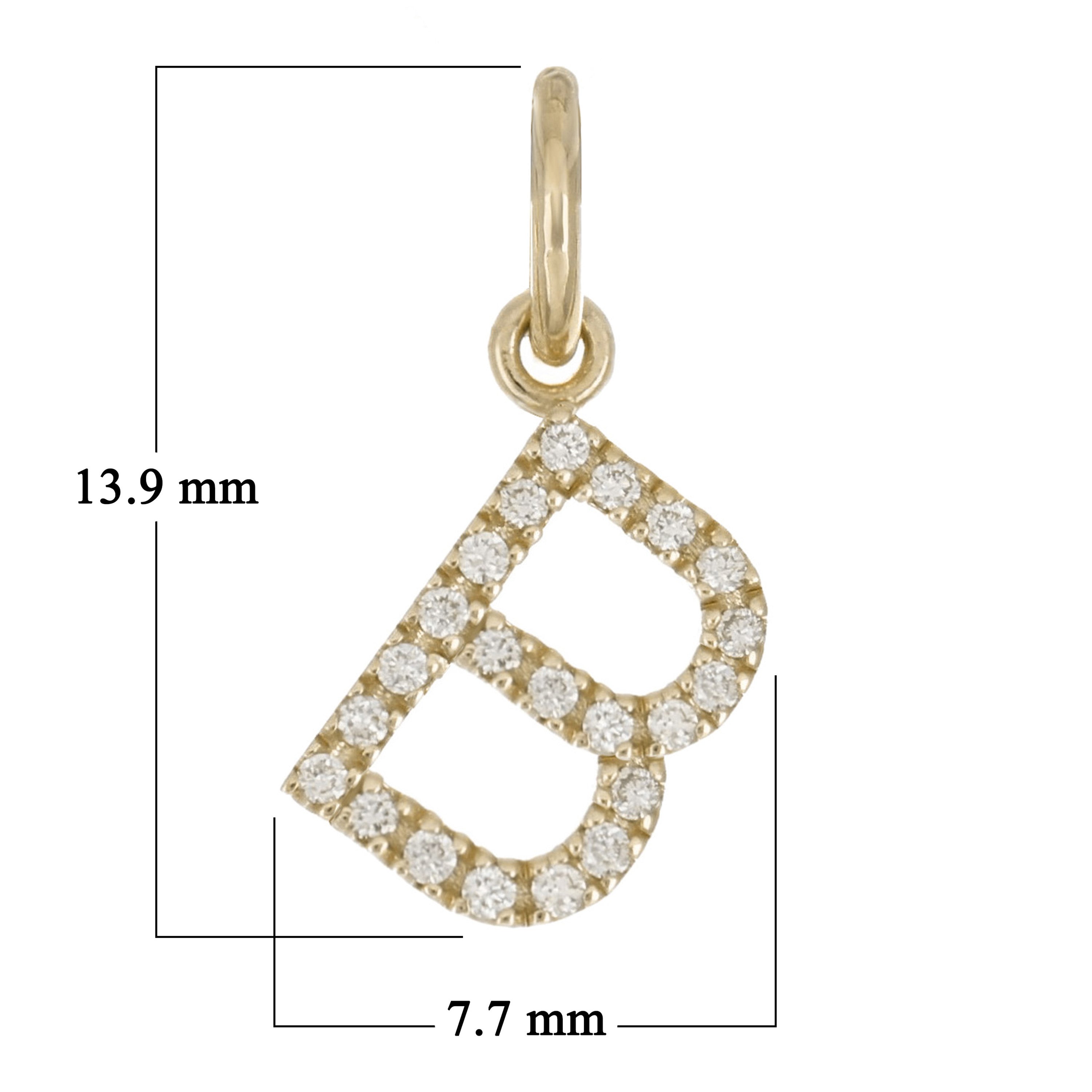 14k Yellow Gold Diamond Initial Letter B Charm Pendant - Letter B,Yellow